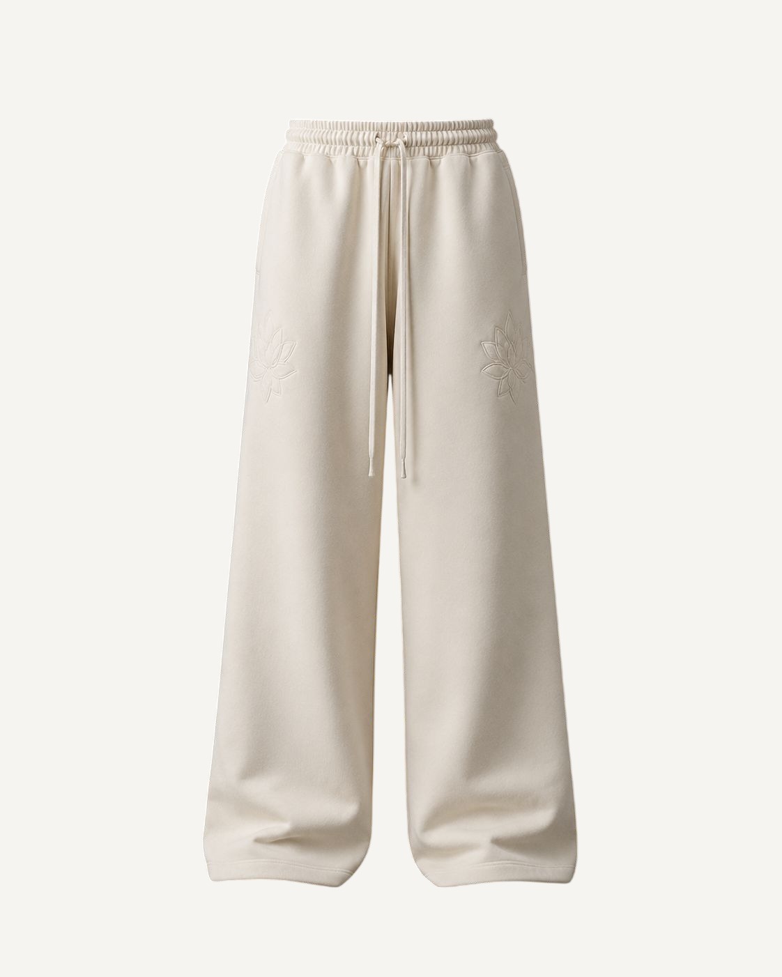 Exodus bottoms in bone white, wide-leg with tonal embroidery